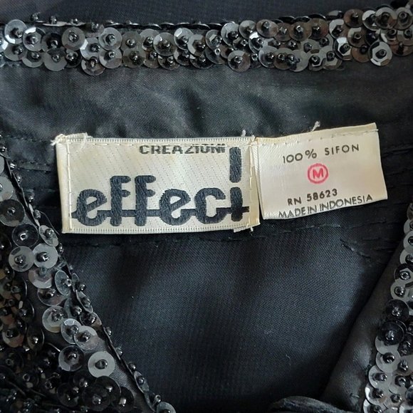 Creazioni Effeci Shirt Womens M Black Chiffon Long Sleeve Semi Sheer Blouse - Picture 10 of 11